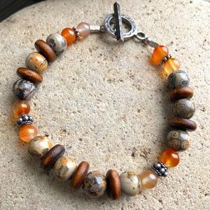 Carnelian, Leopardskin Jasper, Sterling Bracelet